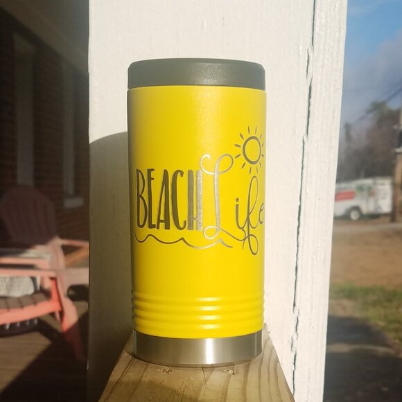 12oz. slim can koozie, Beach Life, Yellow - Picture 2 of 2